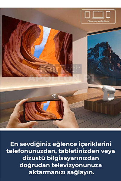 KairTech Apollon P1 Taşınabilir Powerbankli 4k Destekli 1080p Android Sistemli Sinema Projeksiyon Cihazı