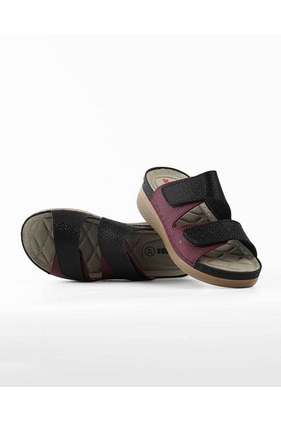 DR KLOMPA Papuci de damă DK1163 Negru - Roșu Claret Vară Ortopedici Papuci de casă și de exterior