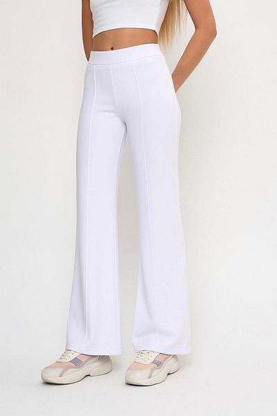 ASTRAC Modal Containing Women's High Waist Loose Wide Leg-Front Ribbed Grass White Pants (New)