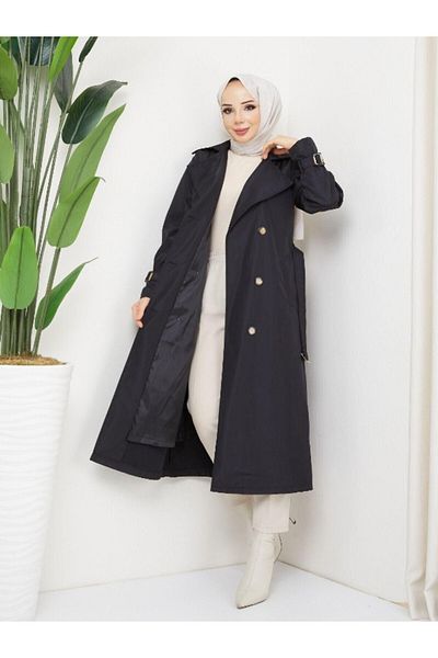 samu butik Bondit Lined Long Hijab Trench Coat