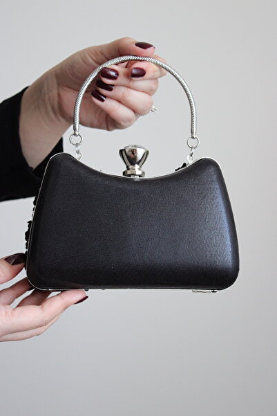 mossi Black Sequined Clutch Evening Dress Bag with Armrest Strap and Chain Strap