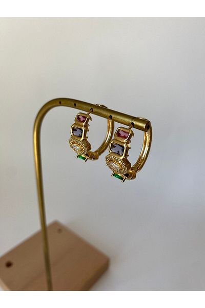 marsel aksesuar Colorful Stone Chakra Hoop Earrings