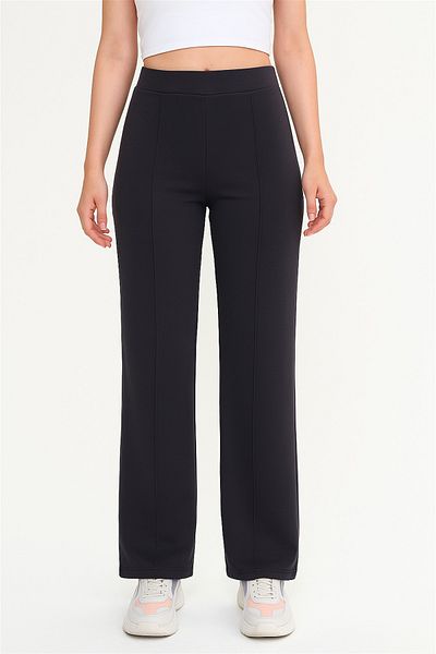 ASTRAC Modal Containing Women's High Waist Loose Wide Leg Front Ribbed Anthracite Trousers (New)
