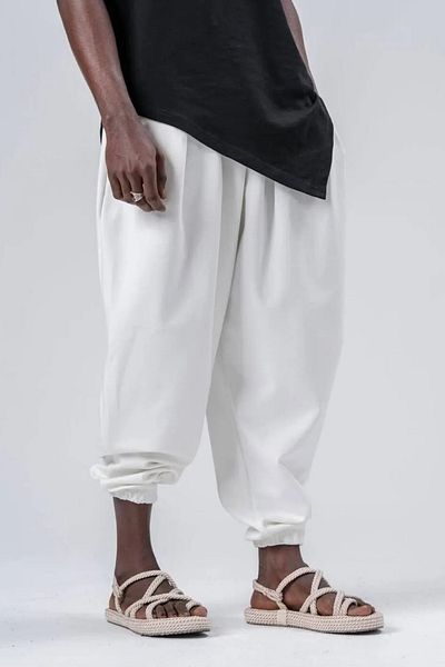 Superbluemexico Men's Loose Basic White Jogger Baggy Trousers