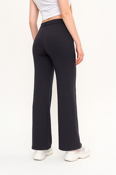 ASTRAC Modal Containing Women's High Waist Loose Wide Leg Front Ribbed Anthracite Trousers (New)