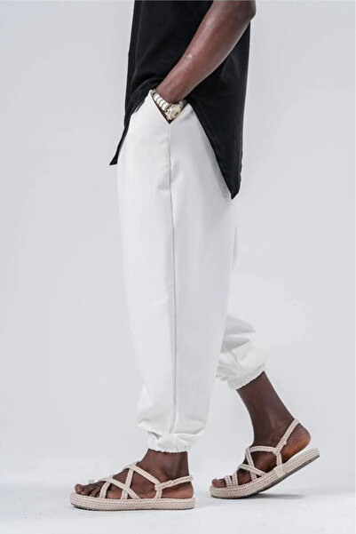 Superbluemexico Men's Loose Basic White Jogger Baggy Trousers