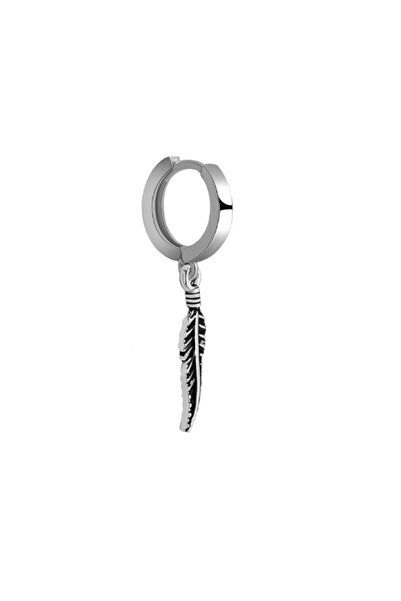 bymissmücevherat 925 Ayar Gümüş Yaprak Figürlü Halka Tekli Erkek Küpe – BymissMücevherat