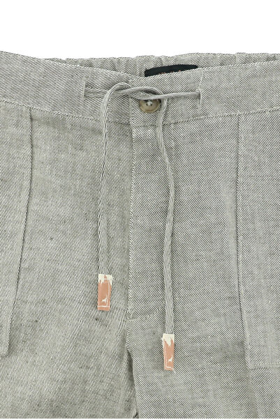 Abdullah Kiğılı Linen Classic Trousers - Elastic Waist and String Design