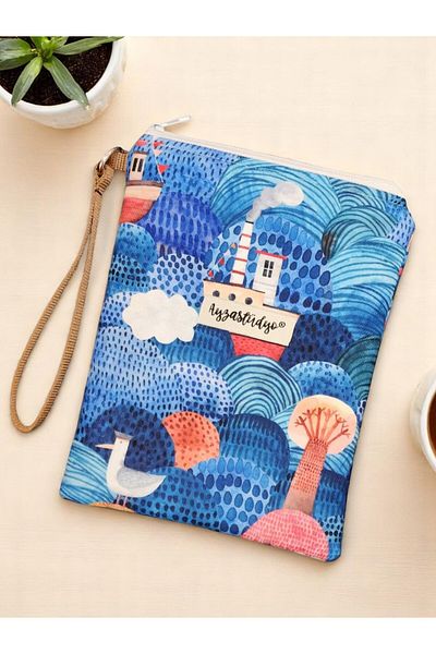 Ayza Stüdyo Patterned Ocean Ships Portfolio & Clutch Cosmetic & Multi-Purpose Bag (23X16 cm)
