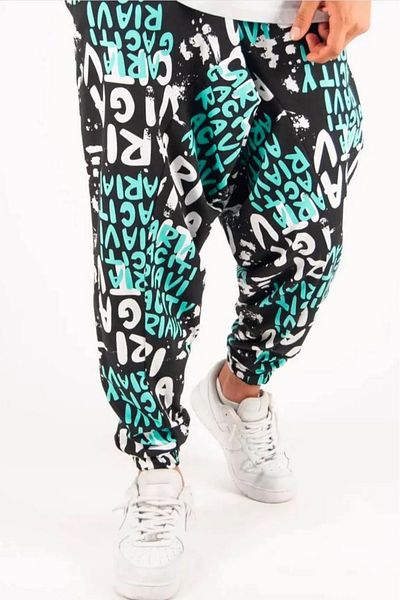 Superbluemexico Men's Casual Patterned Jogger Baggy Trousers