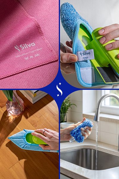 Silva Every House Needs Cleaning Kit (Hand Mop + Microfiber Glass Cloth Pink + Premium Dish Sponge)