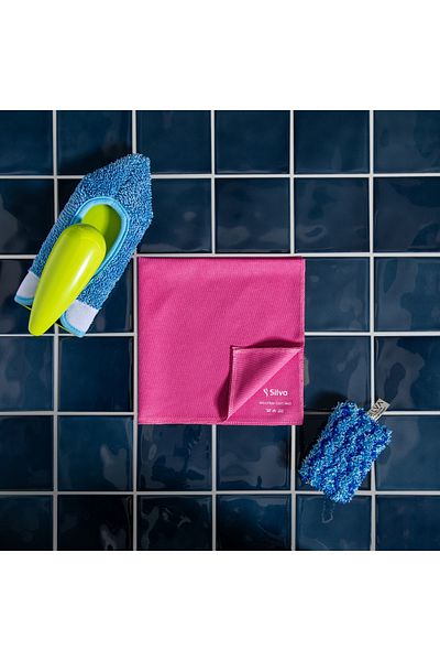 Silva Every House Needs Cleaning Kit (Hand Mop + Microfiber Glass Cloth Pink + Premium Dish Sponge)