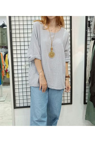 Butik Şans Solid Color Italian Blouse with Pendant Detail