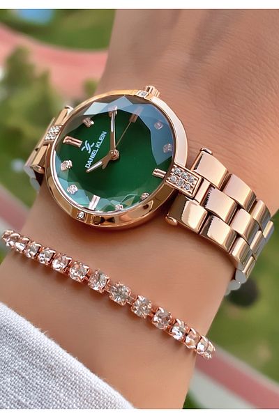 Daniel Klein Rose Gold Color Green Dial Cutout Glass 2 Years Warranty Women's Wrist Watch - Bracelet Gift