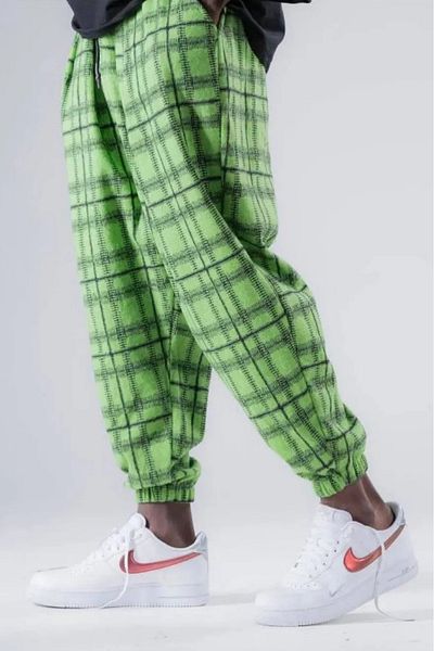 Superbluemexico Men's Patterned Green Jogger Baggy Trousers