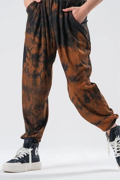 Superbluemexico Women's Tie-Dye Patterned Elastic Baggy Trousers