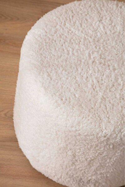 elissa home Lisa Puf Beyaz Tedy Kumaş Silindir Dekoratif Pufidik Puf Bench