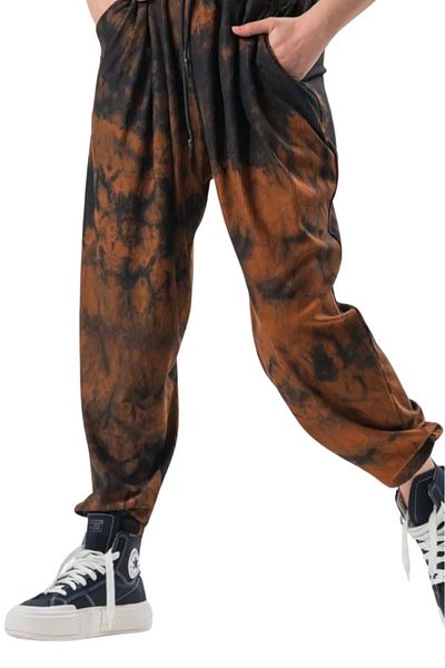 Superbluemexico Women's Tie-Dye Patterned Elastic Baggy Trousers