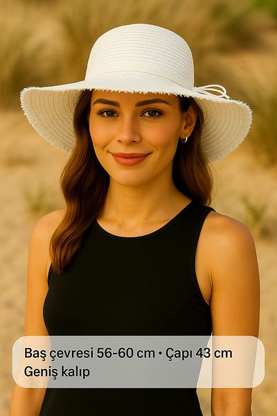 Avantaj Kapıda Women's Summer Straw Hat - Wide Brim Uv Protective with Ribbon Detail