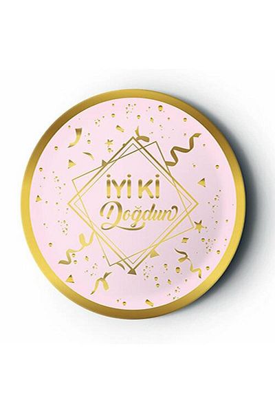 Bravo Luxury Birthday Cardboard Plate Happy Birthday Cardboard Plate Pink-Gold 8 Pieces