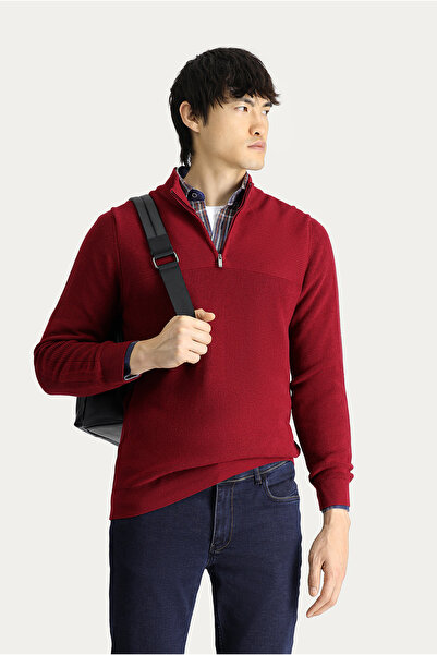 Kiğılı Bato Yaka Regular Fit Fermuarlı Pamuklu Triko Kazak