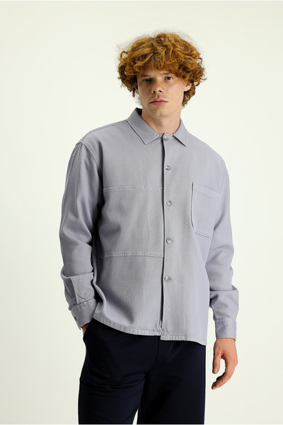 Kiğılı Cămașă oversize din bumbac cu buzunare cu mânecă lungă