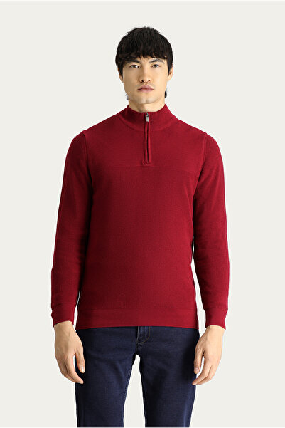 Kiğılı Bato Yaka Regular Fit Fermuarlı Pamuklu Triko Kazak