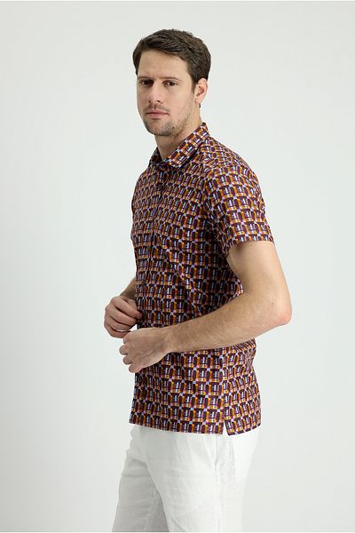 Kiğılı Short Sleeve Slim Fit Slim Fit Printed Cotton Shirt