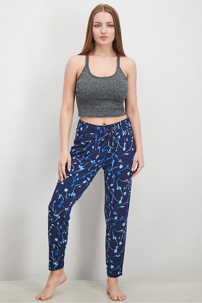 Tchibo Women Straight Leg Printed Drawstring Pants, Navy