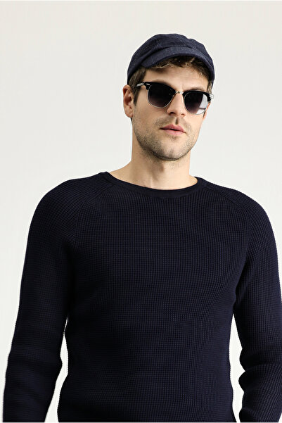 Kiğılı Bisiklet Yaka Slim Fit Dar Kesim Desenli Pamuklu Triko Kazak