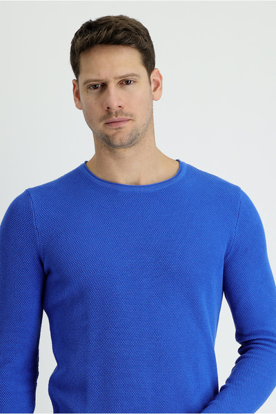 Kiğılı Bisiklet Yaka Slim Fit Dar Kesim Desenli Pamuklu Triko Kazak