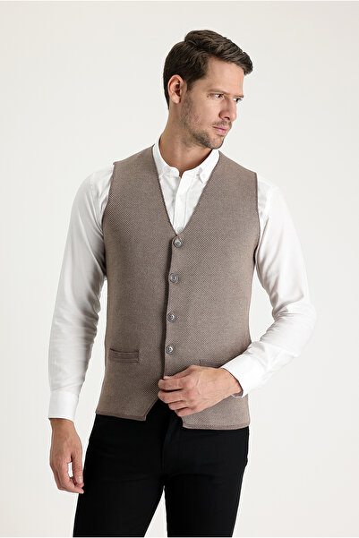 Kiğılı Slim Fit Dar Kesim Desenli Pamuklu Triko Yelek