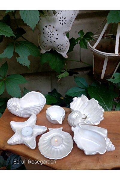 E.M.S AVM 2 Adet Sedef Beyaz Renk Istiridye Takı Tabağı Organizer Takı Tabağı Dekoratif Tabak 10 X 10 Cm