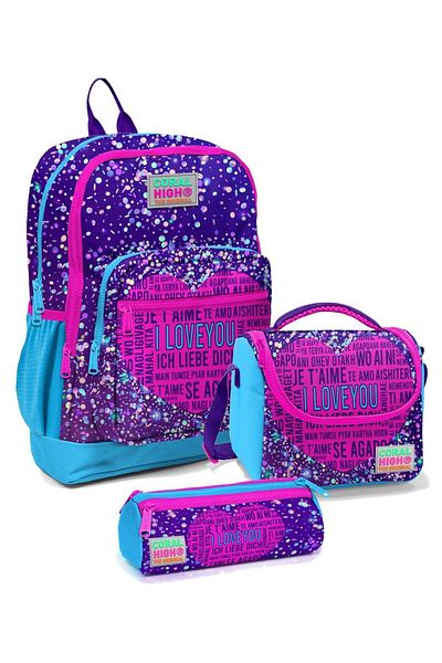 Coral High Set Geanta Scoala Primara Purple Blue Heart - Fata