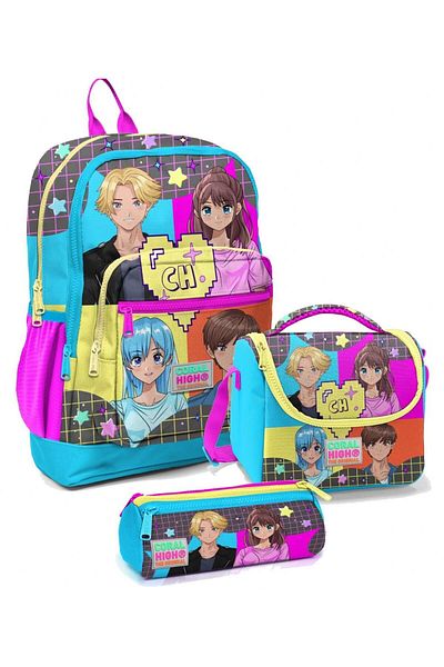 Coral High Set ghiozdan pentru școala primară Blue Pink Anime - Fată