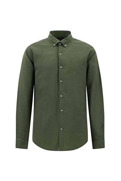 Abdullah Kiğılı Long Sleeve Slim Fit Slim Fit Seersucker Cotton Shirt