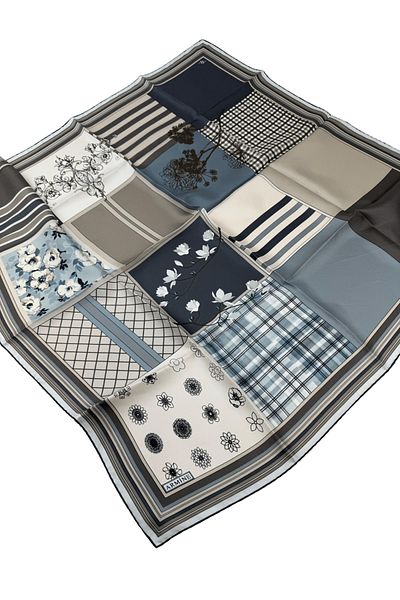 Armine Σειρά Nostalgia Ιταλικού Σατινέ Σα scarf 8303d-02 Γεωμετρικό Μοτίβο Κρέμ-Ιντιγκό