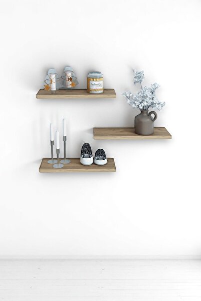 Modalanka 3'lü Uçan Raf Modern Duvar Rafı Iskandinav Gizli Raf Dekoratif Kitap Rafı Biblo Rafı Çam 30x12 Cm