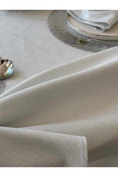 Decamor home Linen Textured Silver Glitter Oval Tablecloth