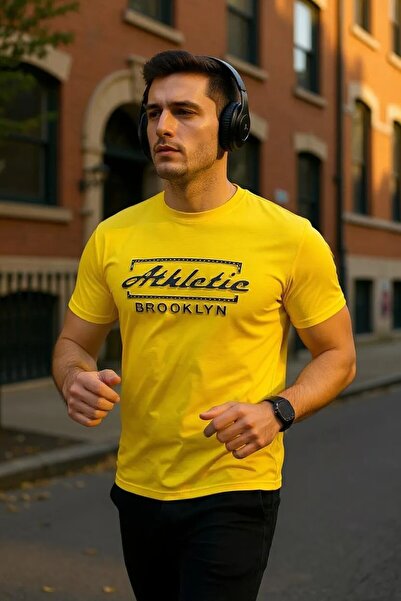 Tex Republic Жовта футболка Slim Fit з рельєфним принтом для чоловіків з бавовни