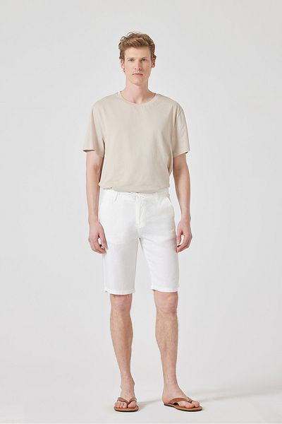muzzo jeans Ανδρικό λευκό ελαστικό λινό σορτς