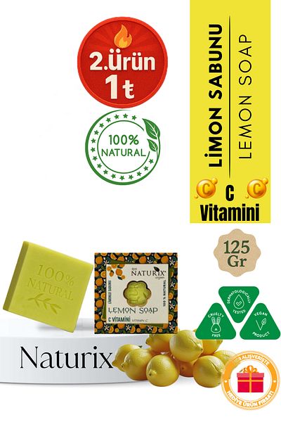 Naturix Lemon Soap 125 Gr - and Anti-Blackhead, Natural Soap with Vitamin C
