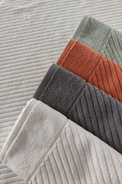 Sevim 100% Cotton Hand Towel Set of 2 - Modern Striped Design - Soft Textured - Anthracite