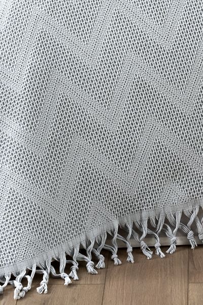 Sevim 100% Cotton Double Binding Fringed Pike-220X240 Cm-Gray
