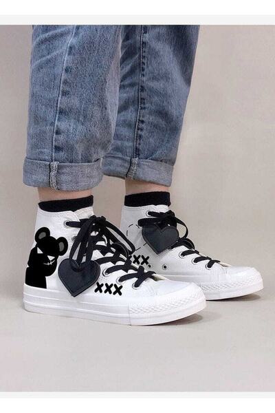 amazoondesing Kadın Ve Çocuk Kalp Bağcıklı Bear Baskılı Spor Ayakkabı Sneaker