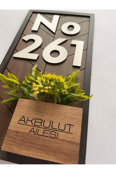Amorf Design Dikey Dekoratif Ahşap Isimli Çiçekli Daire Numarası Kapı Numarası Otel Numarası Oda Numarası 30x15cm
