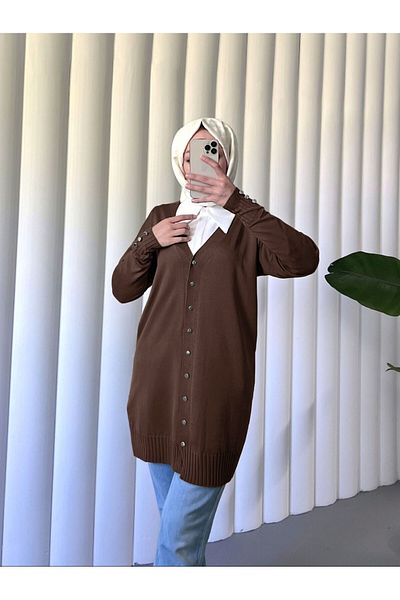 Modamorfo V-Neck Buttoned Knitwear Cardigan - Brown