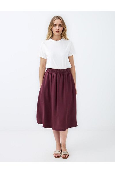 Jimmy Key Burgundy Relaxed Cut High Waist Woven Midi Skirt