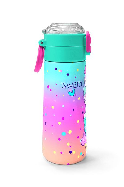 Coral High Kidscolorful Ice Cream Cat Patterned Steel Thermos with Straw and Direct Drinking 500 ml 31812