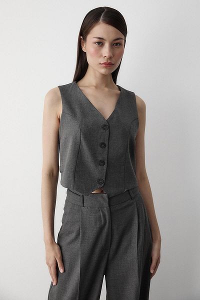 Laluvia Anthracite Linda Vest Pantolono Set - 8479